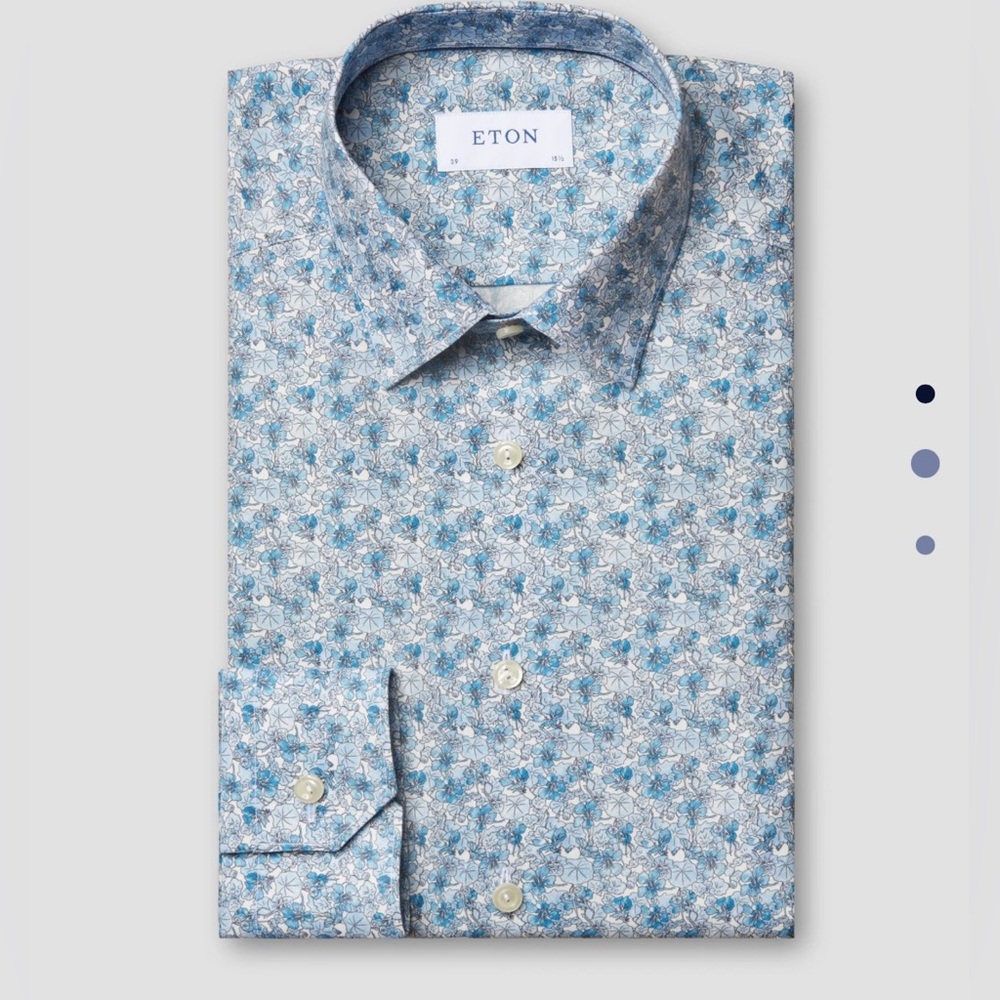 Eton Blue floral print twill shirt